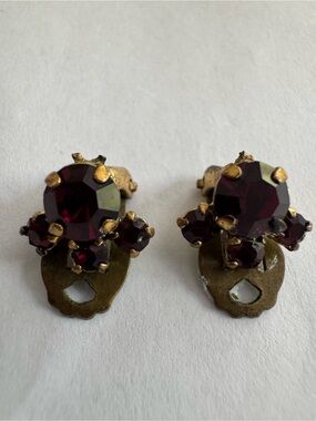 Made in Austria Vintage Style Clip-On Earrings with Red Stones 1950/60’s stamped